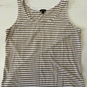 Talbots Women's Striped Tan and White Tank Top